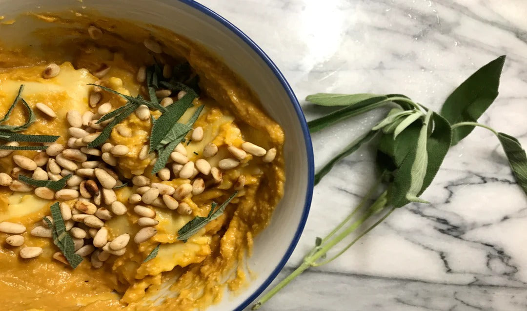 Tuscan Butternut Raviolis with Toasted Pine Nuts