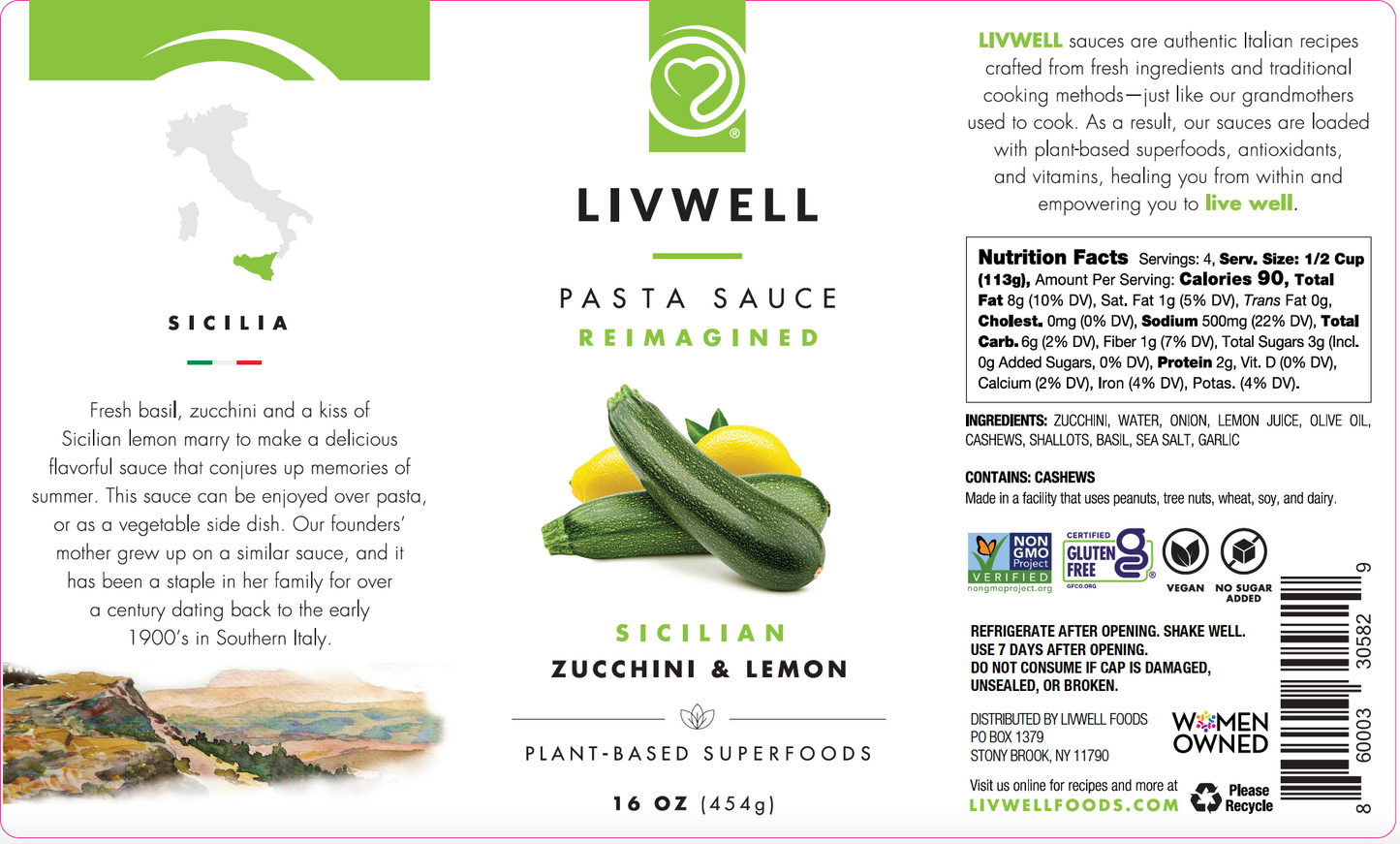 Sicilian Zucchini and Lemon Pasta Sauce - 6 Pack