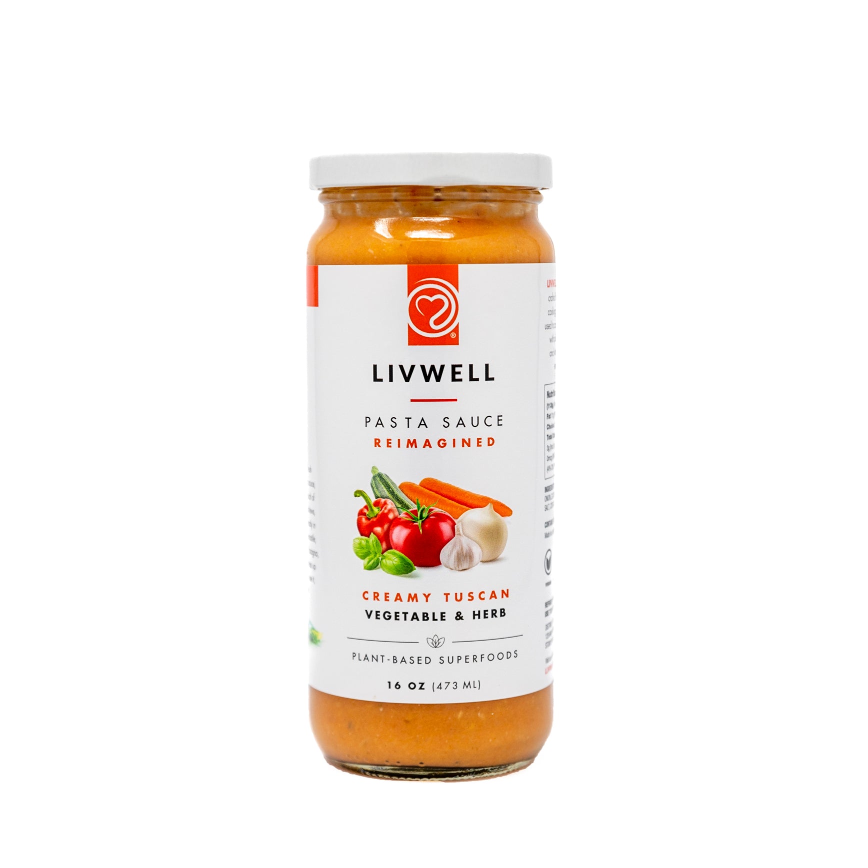 truly wholesome plant based pasta sauce Livwell Creamy Tuscan Vegetable & Herb Pasta Sauce 16 oz