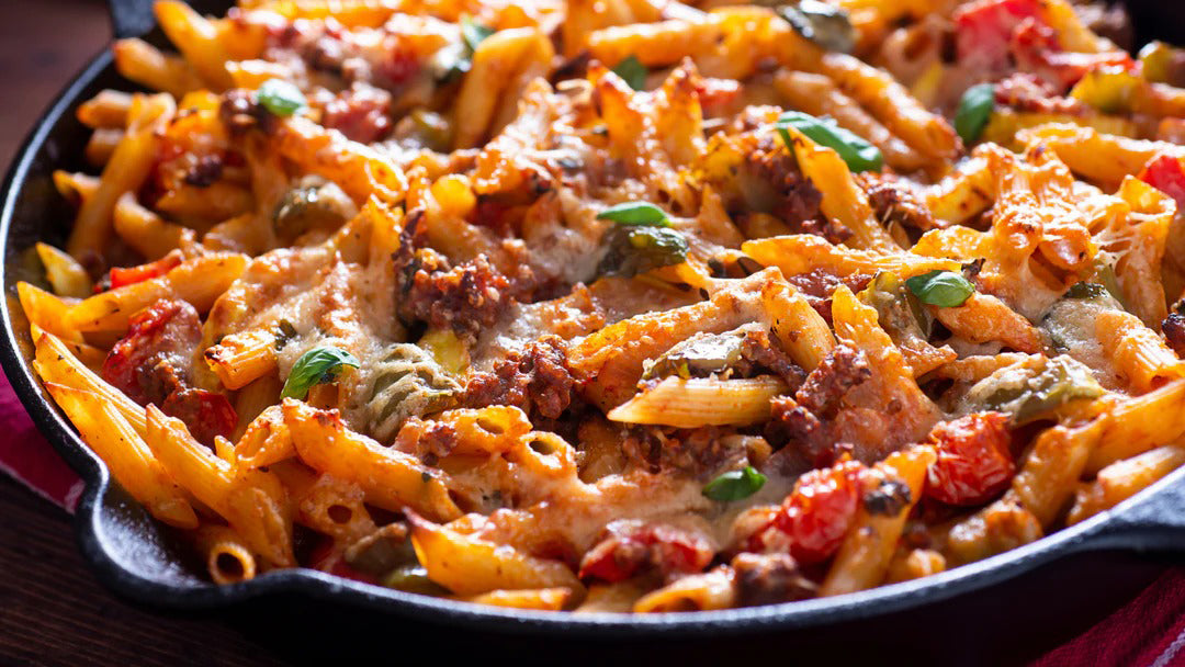 Creamy Baked Ziti with Roasted Vegetables