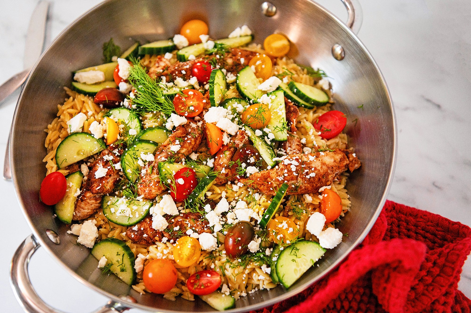 One-Pot Chicken and Orzo Skillet with Zucchini sauce