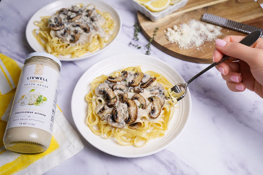 Truffle Cauliflower Alfredo Pasta with Roasted Mushrooms