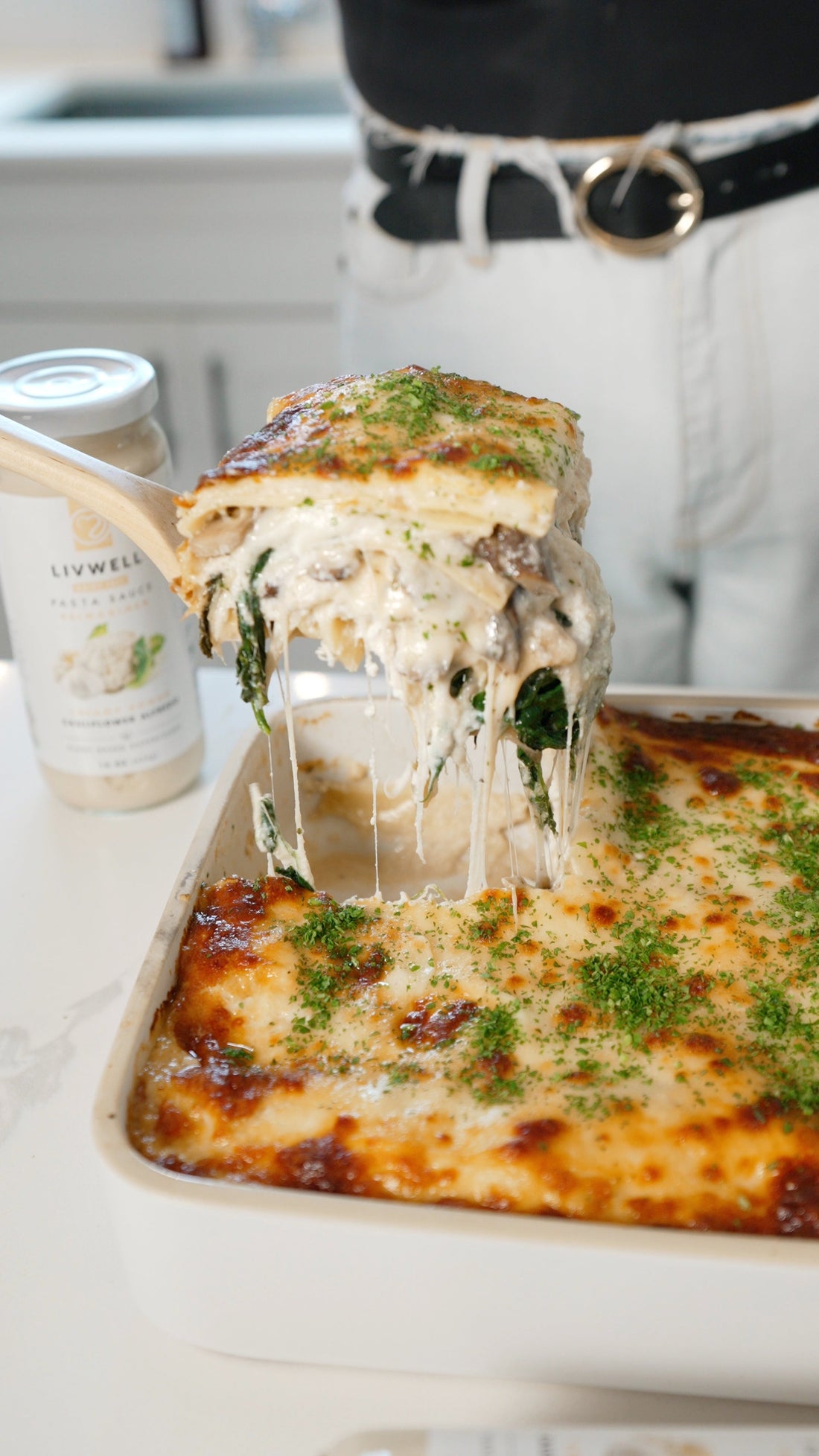 Creamy Alfredo Mushroom & Spinach Lasagna