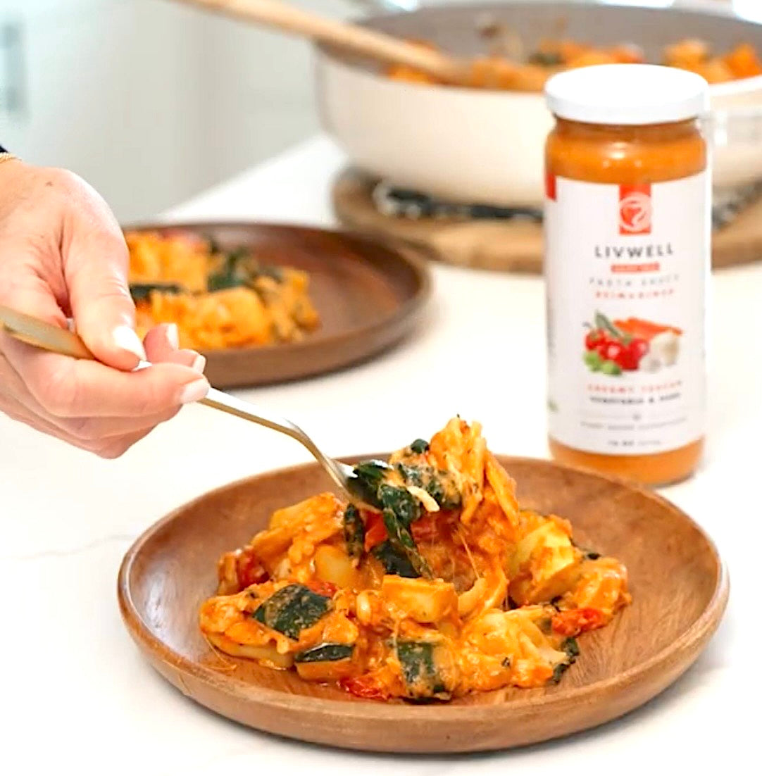 CK x Livwell Creamy Tuscan Vegetable and Fontina Tortellini Pasta Bake