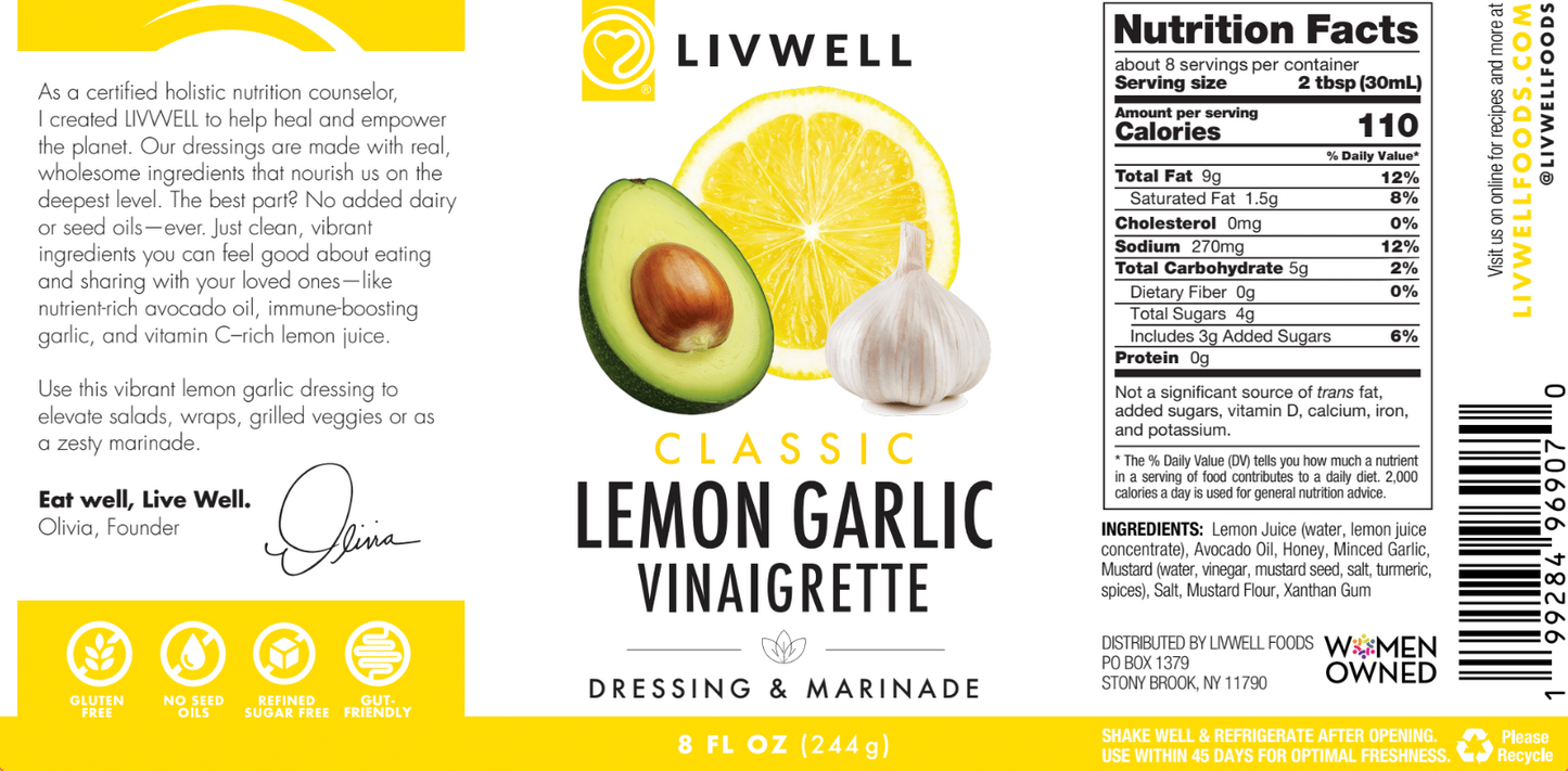 Classic Lemon Garlic Vinaigrette & Marinade (Dairy Free) | 6 pack